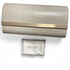 NEW JIMMY CHOO BEIGE TAN SNAKESKIN AUTHENTIC EYEGLASSES SUNGLASSES CASE W/CLOTH